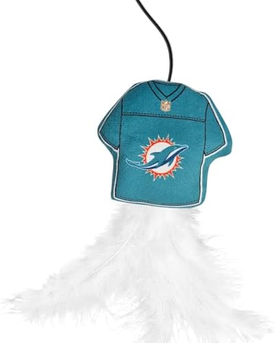 Pets First NFL Miami Dolphins Team Jersey Wand with CAT NIP, Cat Toy Jersey Shaped Plush Teaser Toy for Cats & Kittens - Interactive Pet Toy for Play & Exercise