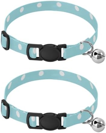 Turquoise Blue Polka Dots Kitten Collar with Bell 2 Pack Small Dog Collar Adjustable 10.6 to 17.1 Inches