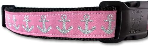 Large 15-22 Inch Dog Collar Pink Anchors Adjustable Pet Collar Durable Nylon Everyday Dog Collar