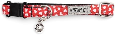 THE WORTHY DOG Summer Patterns, Breakaway Cat Collar, with Bell, Red