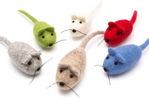 Glaciart One Felt Mouse Cat Toy – 6 Pcs | Soft Fuzzy Enrichment 100% Natural Wool - Interactive Catnip Play Cat Toy Set - Safe for Pets, Non-AZO Colored Dyes