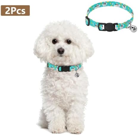 Cute Pandas Ducks Turquoise Pet Collar 2 Pack Dog Collars for Small Dogs Adjustable 10.6 to 17.1 Inches
