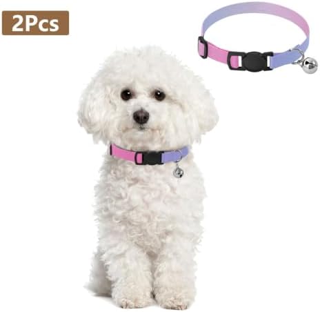 2 Pack Small Dog Collar Purple Pink Gradient Small Dog Collar with Bell, Adjustable 10.6 to 17.1 Inches