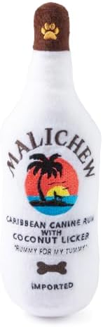 Dog Diggin Designs Malichew Rum Plush Dog Toy | Luxury-Inspired Parody Whisky Bottle Dog Toy with Squeaker, Soft Plush Novelty Dog Toy – Shaken, Not Stirred!