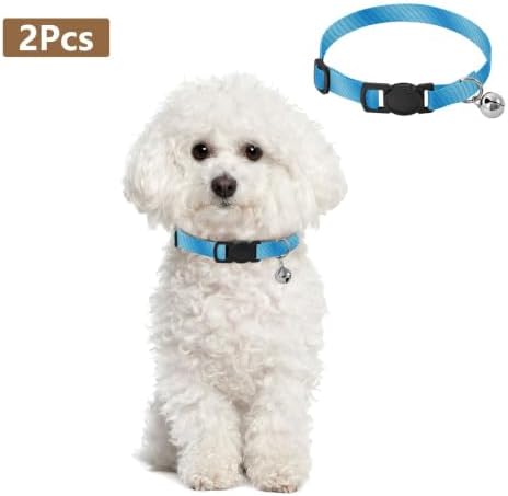 Blue Striped Gradient Dog Bell Collar 2 Pack Kitten Collars Adjustable 10.6 to 17.1 Inches