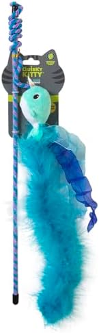 Quirky Kitty Nifty Narwhal Feather Wand and String Teaser Cat Toy, Catnip