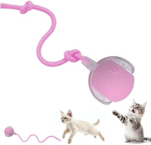 Interactive Cat Dog Toy Ball: Indoor Automatic Moving Smart Rolling Fun Pet Game with Led Light and Tail for Motion Activated, Kitten Puppy Present, Chase Exercise, Hunting Simulation-Upgrade (Pink)