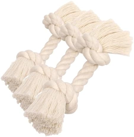 Mammoth Flossy Chews Natural Cotton Rope Toy - Premium White Knot Tug Toy for Small Dogs - Mini 6" (Pack of 3)