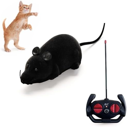 Remote Control Rat Mouse Cat Toy Realistic RC Fake Rat Mouse Toy Flocking Wireless Funny Chasing Electronic Interactive Cat Toys Prank Joke Scary Trick Rats for Cats Dogs Novelty (Black)