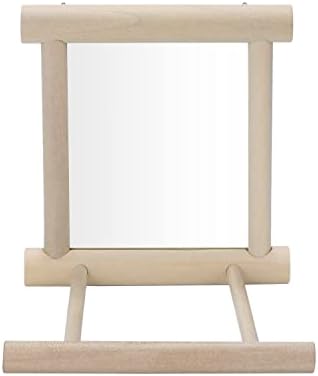 Wontee Bird Mirror with Perch for Parakeet Cage Bird Toys (Wood Color)