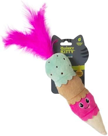 Quirky Kitty Ice Cream Kicker Catnip Crinkle Feather Soft Plush Cat Toy | Large Kicker Cat Toy for Bunny Kicks, Pouncing & Batting | Interactive Catnip Toy for Active Play