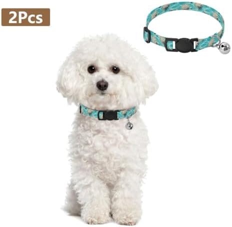 2 Pack Cat Collar Underwater Beach Scenes Sand Dog Collar with Bell, Adjustable 10.6 to 17.1 Inches