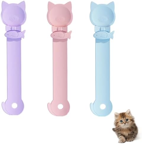 RUIAN 3 Pack Cat Treat Spoon Dispenser, Mess-Free Lickable Treat Feeder for Cats, Squeeze Spoon for Wet Food & Treat Tubes, Easy Clean, BPA-Free Plastic Cat Feeding Spoon