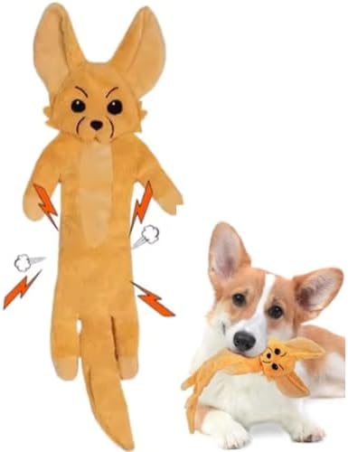 Fox Dog Toy, No Stuffing Plush Squeaky Crinkle Toy for Gentle Chewing & Interactive Play, Puppy Chew Toy for Small Medium Large Dogs, Tail Town