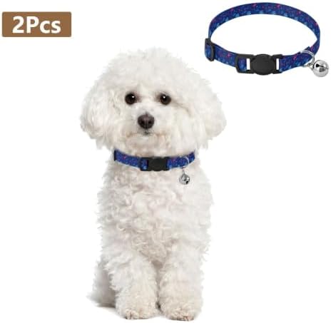 2 Pack Puppy Collar Cute Paw and Bone Navy Kitten Bell Collar, Adjustable Length 10.6" to 17.1"