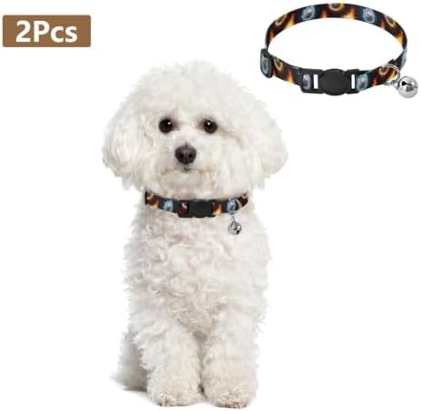 Baseballs Fire Water Splashes Dog Collar with Bell 2 Pack Kitten Collars Adjustable Length 10.6" to 17.1"