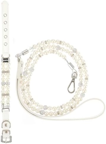Milisten 2Pcs Adjustable Dog Pearls Collar and Leash Set Breathable Pet Neckwear for Outdoor Walking Training and Special Occasions