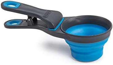 Dexas Popware for Pets Collapsible Klip Scoop, 3-in-1 Pet Food Scoop, Measuring Cup and Bag Clip, 1/2 Cup Capacity, Pro Blue