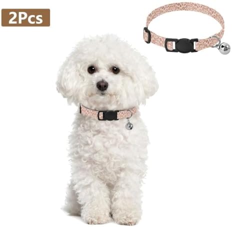 Rose Gold Leopard Spots Kitten Bell Collar 2 Pack Puppy Collar Adjustable Length 10.6" to 17.1"
