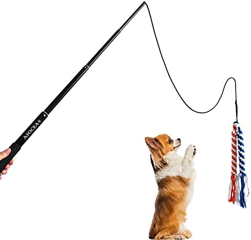 ASOCEA Dog Extendable Teaser Wand Pet Flirt Stick Pole Puppy Chasing Tail Interactive Toy for Small Medium Large Dogs Training Playing Exercise