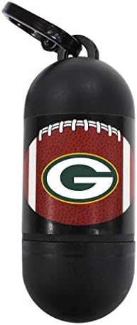 Pets First NFL GREEN BAY PACKERS PET LICENSED Poop Waste Bag Dispenser and D Ring for Leash with 15 Premium Garbage Bags