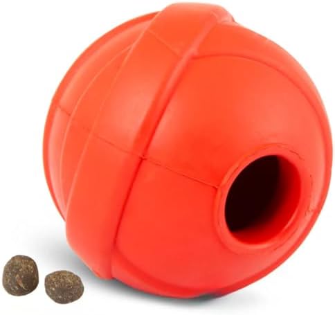 Jeffers Pet Natural Rubber Dog Chew Toy – Red Orbits Ball, Medium – Treat Dispensing, Vanilla Scent, Durable, Non-Toxic, Dishwasher Safe, Interactive Fetch & Tug Toy - Perfect for Training