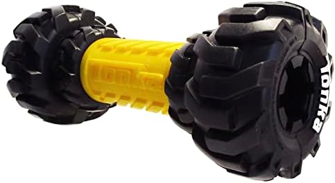 Tonka Axle Tread Dog Toy with Interactive Feeder, Lightweight, Durable and Water Resistant, 7 Inches, for Medium/Large Breeds, Single Unit, Yellow/Black