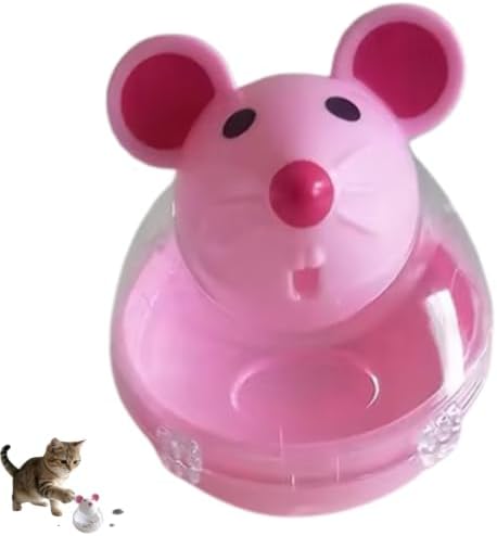 Beige Mouse Cat Treat Toy, Interactive Food Dispenser Chew Plaything