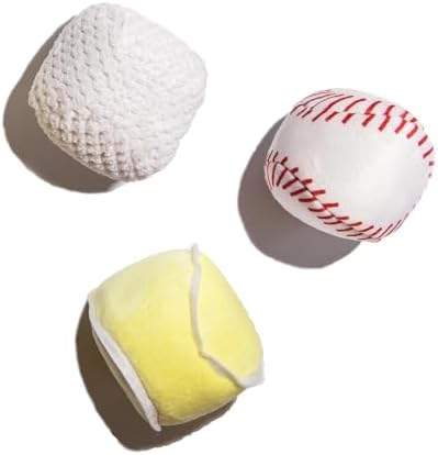 Glow Pups Dog Toys Plush Sports Balls with Squeakers, 3 Pack: Tennis, Baseball, and Golf Dog Toy, Interactive Hide and Seek Play, Durable Construction, 3" Size, Fun Ball Fetch Toy