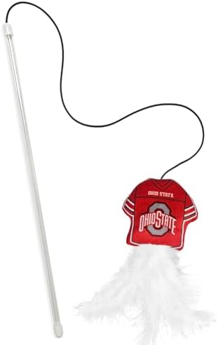 Pets First NCAA Ohio State Buckeyes Team Jersey Wand with CAT NIP, Cat Toy Jersey Shaped Plush Teaser Toy for Cats & Kittens - Interactive Pet Toy for Play & Exercise
