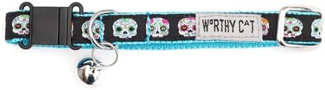 THE WORTHY DOG Halloween Patterns, Breakaway Cat Collar with Bell, Black