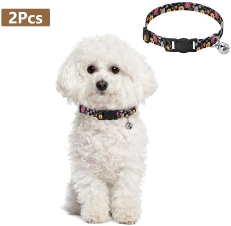 Butterfly Garden Black Dog Collar 2 Pack Cat Neck Collar Adjustable Length 10.6" to 17.1"