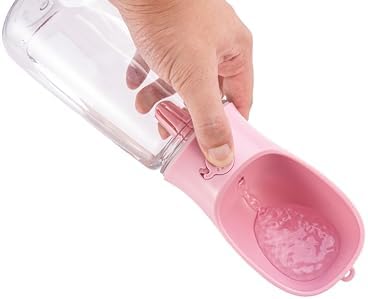 Dog Water Bottle with Food Treat Container 2 in 1, Travel Puppy Water Bowl, Portable Pet Dispenser, Dog Stuff Accessories Items, Puppy Essentials Necessities for Walking On The Go (Pink, 600ML)