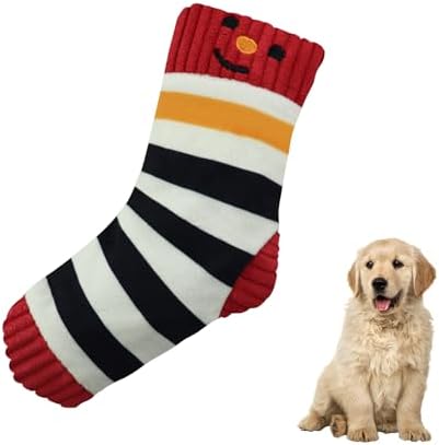 Andiker Squeaky Dog Toys, Cute Sock Shape Dog Chew Toys with Squeaker Crinkle Paper Hidden Food Hole Interactive Dog Toys for Small and Medium Dogs Chewing Teeth Grinding Playing (Red)
