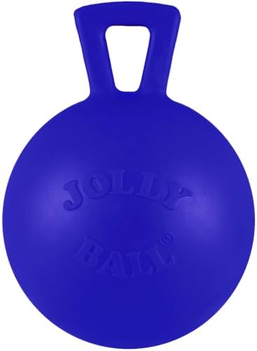 Jolly Pets Tug-n-Toss Heavy Duty Dog Toy Ball with Handle, 4 Inches/Petite, Blue (404 BL),Small Breeds