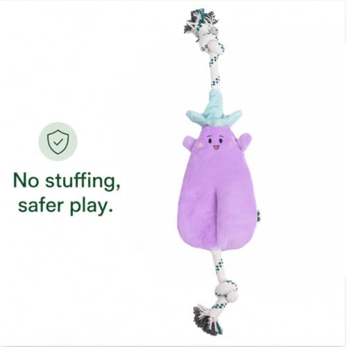 Green Sheep Interactive Plush Dog Toy, No Stuffing Squeaky Toy with Recycled Cotton Rope for Medium to Large Dogs, Chew Toy, Aubergine