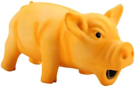 Dog Chew Toy Cute Pig Grunting Squeak Latex Pet Interactive Sound Dog Toy for Puppies for Playtime(Yellow)