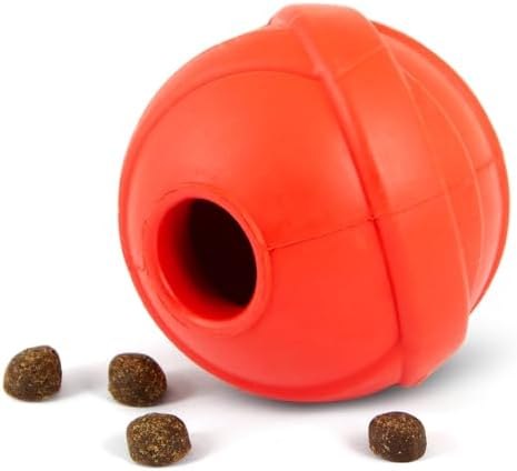 Jeffers Pet Natural Rubber Dog Chew Toy – Red Orbits Ball, Medium – Treat Dispensing, Vanilla Scent, Durable, Non-Toxic, Dishwasher Safe, Interactive Fetch & Tug Toy - Perfect for Training