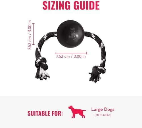 KONG Extreme Ball with Rope, Rubber Fetch Toy, Black, for Large Dogs