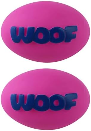 2-Pack Squeaky Rubber Football Dog Toys, Durable Chew & Teething Toy for Small & Medium Dogs, Interactive Fetch & Teeth Cleaning, WOOF Text (Purple, Small)