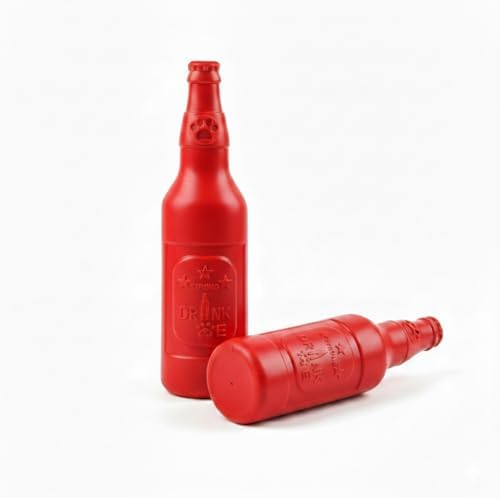 Indestructible Dog Chew Toys for Aggressive Chewers - Tough Rubber Dog Toy for Large Medium Small Breeds - Durable Red Bottle dog Teething Toys - Interactive Fetch, Play & Floating Water Toy