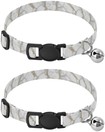 Marble Gray White Soft Polyester Pet Collar, 2 Pack Decorative Pet Collar with Bell