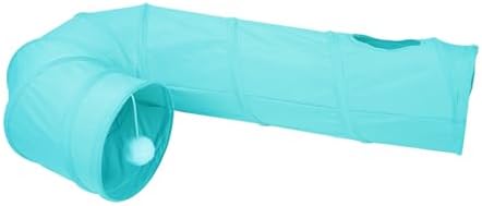 Cat Tunnel, 2-Way Collapsible Cat Tube with Interactive Peek-A-Boo Hole, Toy Ball, and Rope – Ideal for Indoor Cats, Kittens, and Rabbits (Light Blue)