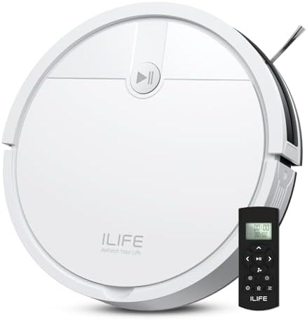 ILIFE V2 Robot Vacuum Cleaner, Tangle-Free Suction | 120 Mins Runtime, Slim, Self-Charging Robotic Vacuum Cleaner, Ideal for Pet Hair and Hard Floors