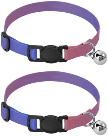 2 Pack Small Dog Collar Red Blue Gradient Kitten Collar with Bell, Adjustable 10.6 to 17.1 Inches