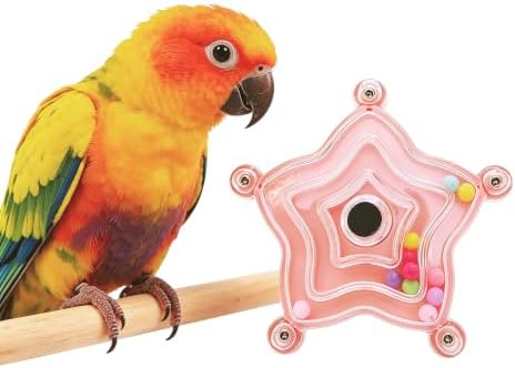 Spinning Bird-Toys Bird Cage Toys & Bird Perch Parrot-Parakeet Budgie Cockatiel Conure Macaw Chicken Parrot Enrichment Cage Accessories Small Animal Chewing Toy (Pink Star)