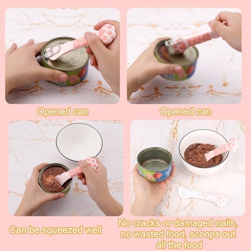 lasuroa 2pcs Cat Dog Food Spoon, Silicone Paw Spoon for Wet Food Versatile Pet Spatula Cute Shape Mixing Spoons Can Opener Mini Treat Dispenser for Cat Dog Supplies (Pink & White)