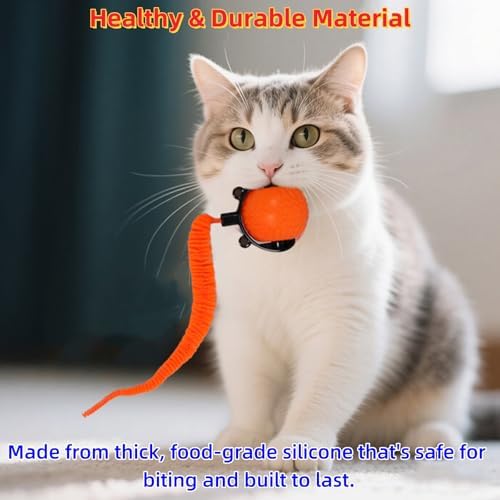 GoldenLife Interactive Cat Toys for Indoor Cats, Hamster Ball with Speedy Tail 2.0, Safe Silicone，3 Modes (Speed/Light) & Type-C Charging, Durable Moving Dog Toy for Indoor Cats/Dogs (Orange)