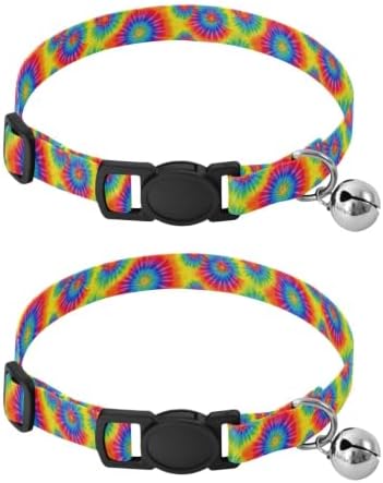 Tie Dye Swirls Blue Breakaway Cat Collars with Bell 2 Pack Pet Collar Adjustable Length 10.6" to 17.1"