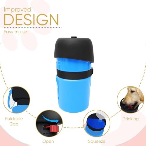 Dog Water Bottle with Food Treat Container 2 in 1, Travel Puppy Water Bowl, Portable Pet Dispenser, Dog Stuff Accessories Items, Puppy Essentials Necessities for Walking On The Go (Blue, 600ML)